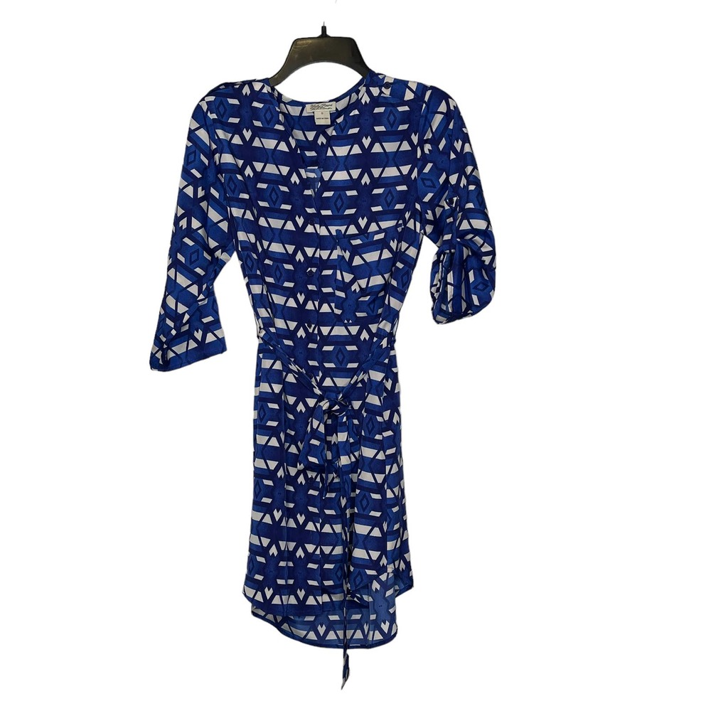 Lucky Brand Geometric Print Tie Belt Shirt Dress Button Up V-Neck Small Women